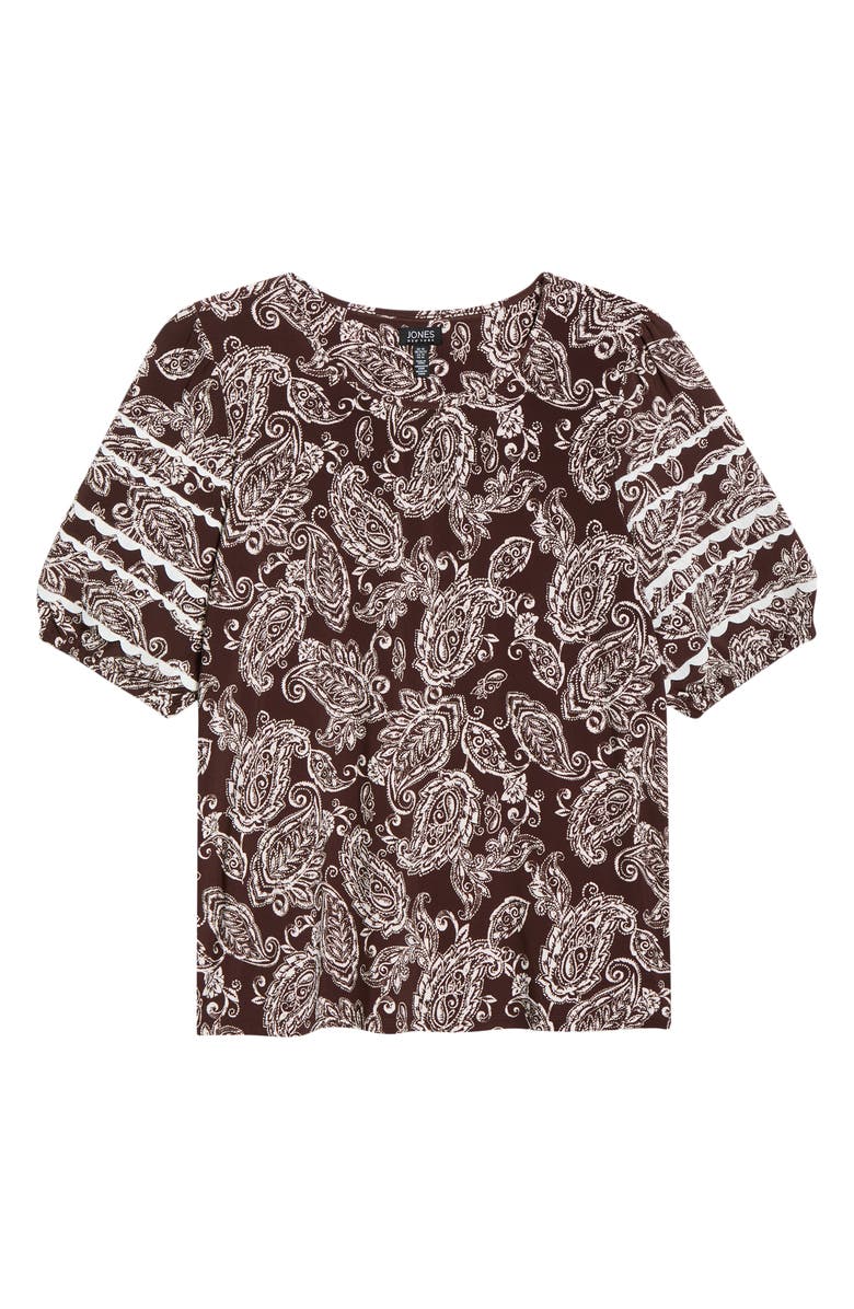 Jones New York Rickrack Puff Sleeve Top, Alternate, color, Fudge / White Sand Multi