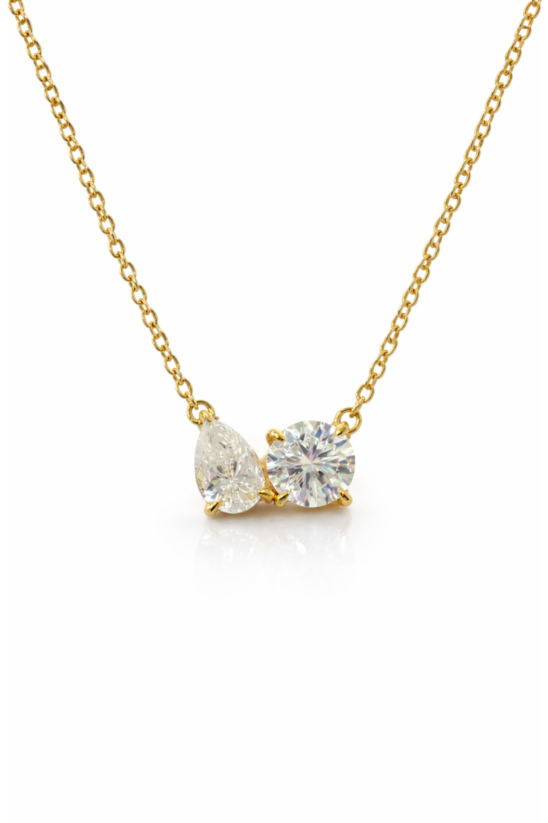 2 ct. t.w. Toi et Moi Moissanite Necklace (Pear & Round-Cut, Color D, FL Clarity) in Gold Vermeil, Alternate, color, Gold