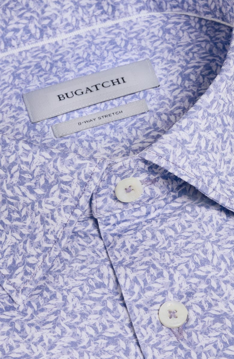 Bugatchi Milo OoohCotton<sup>®</sup> Leaf Print Short Sleeve Button-Up Shirt, Alternate, color, Orchid