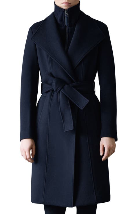 Norita Belted Double Face Wool Coat with Wool Blend Bib