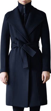 Mackage Norita Belted Double Face Wool Coat with Wool Blend Bib