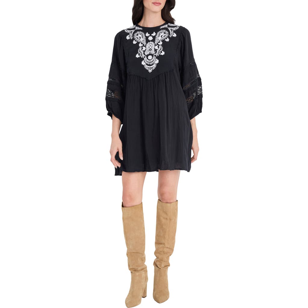 The Good Journey Lace & Embroidery Minidress In Black