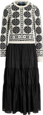 Polo Ralph Lauren Mixed Media Tiered Long Sleeve Silk Habotai Dress