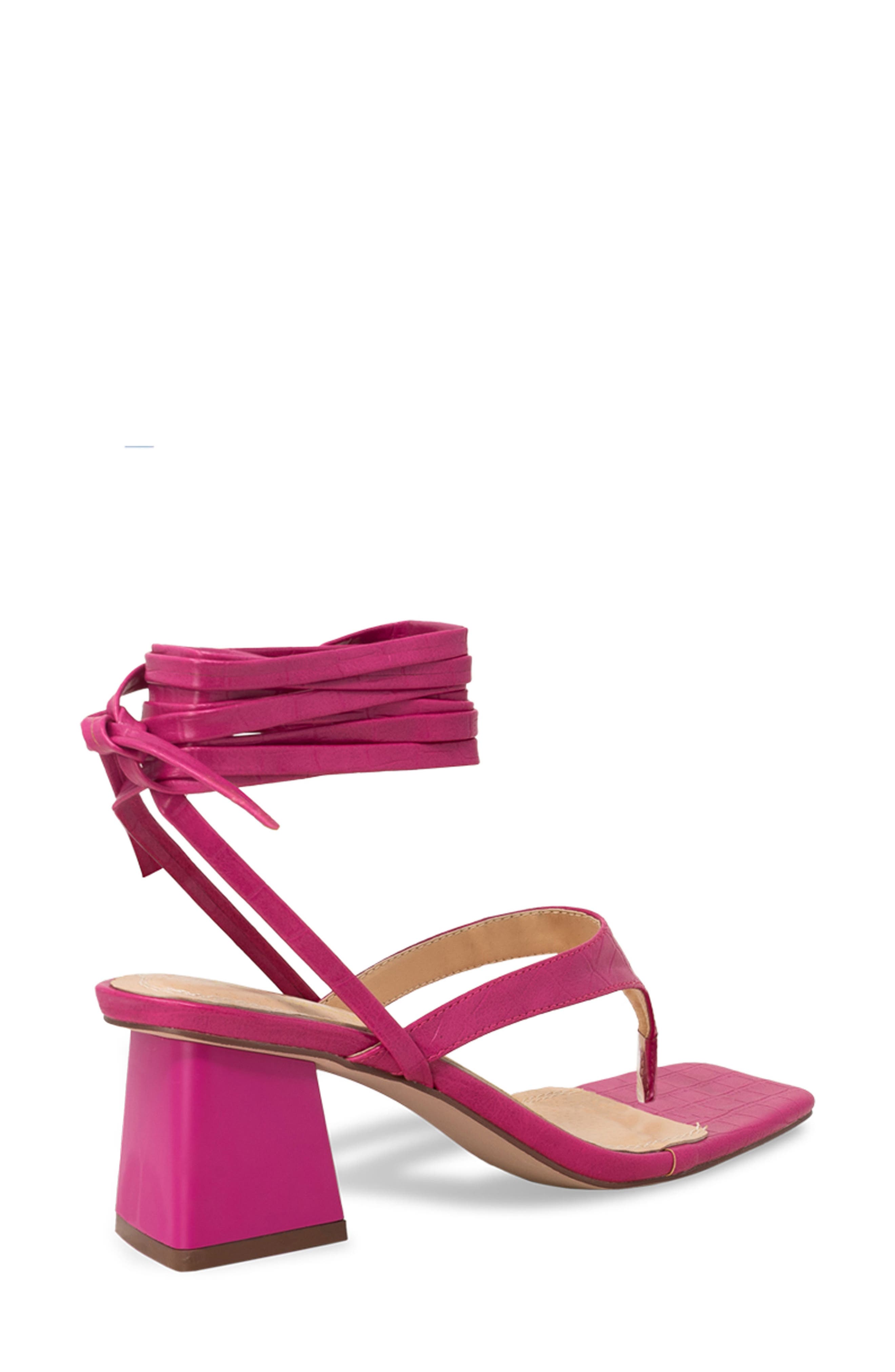 CHASE AND CHLOE Ankle Wrap Block Heel Sandal, Alternate, color, Fuchsia Croc