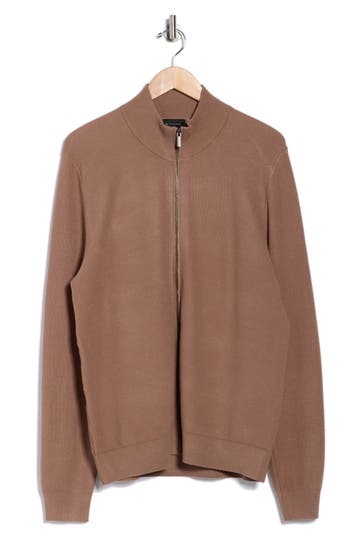 Elie Tahari Full Zip Jersey Sweater In Brown