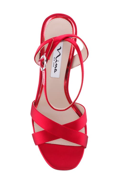 Nina Sheila Ankle Strap Platform Sandal In Red Rouge Crystal Satin