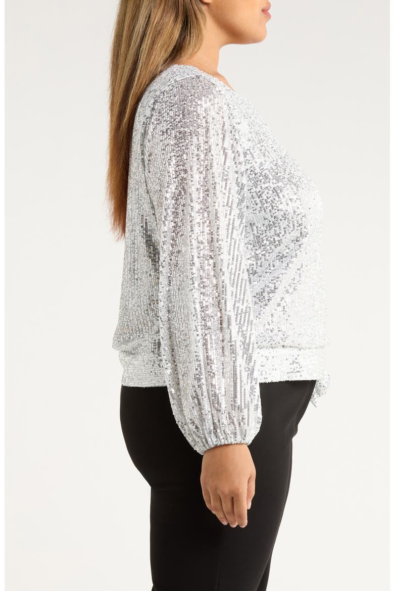 Sequin Tie Hem Top, Alternate, color, SILVER