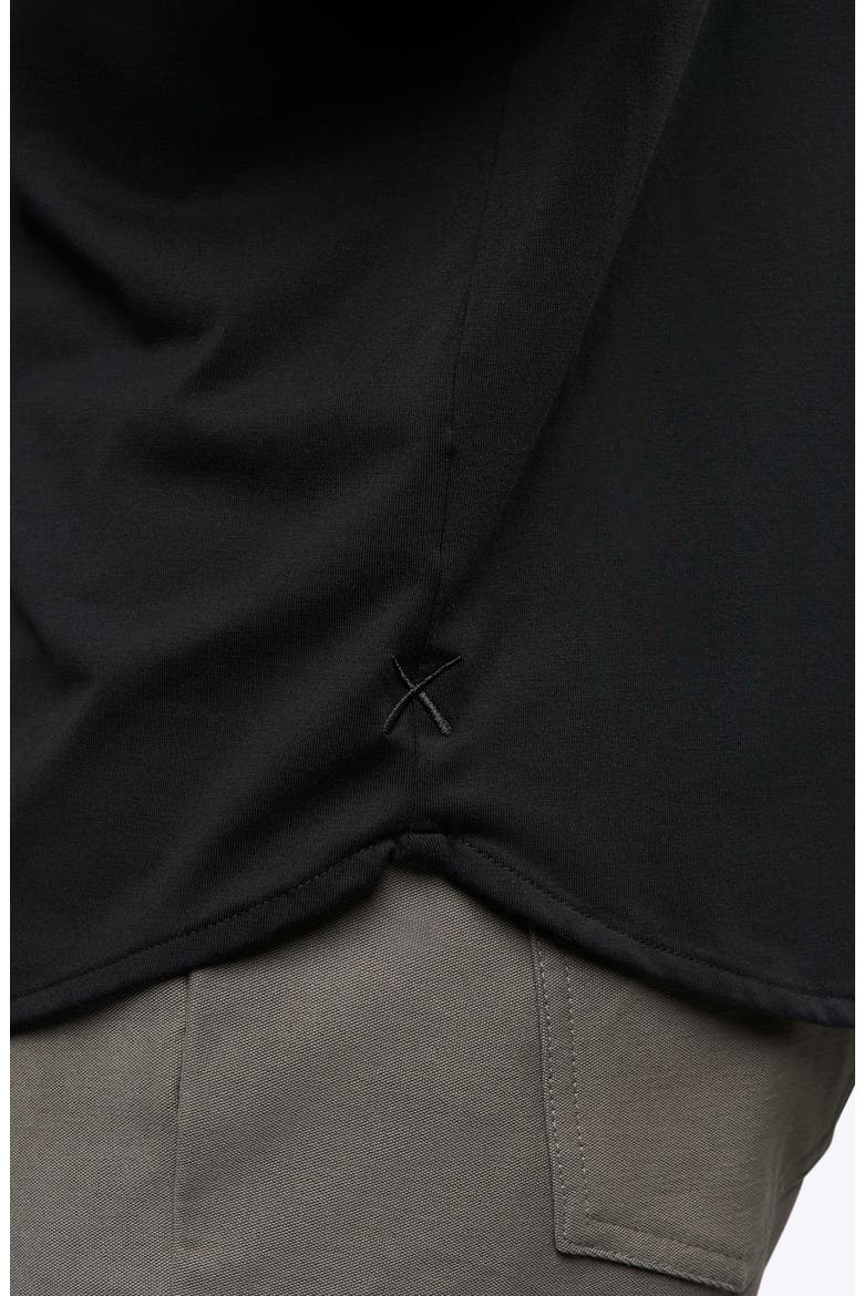 AO Curved Hem Short Sleeve Button-Up Shirt, Alternate, color, BLACK