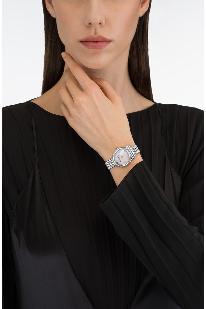 Gancini Mother-of-Pearl Twisted Bracelet Watch, 32mm, Alternate, color, STAINLESS STEEL