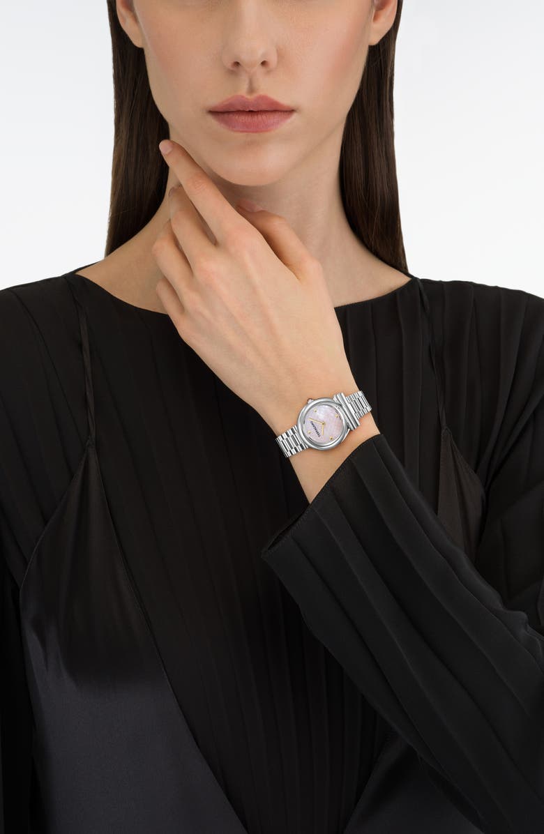 FERRAGAMO Gancini Mother-of-Pearl Twisted Bracelet Watch, 32mm, Alternate, color, Stainless Steel