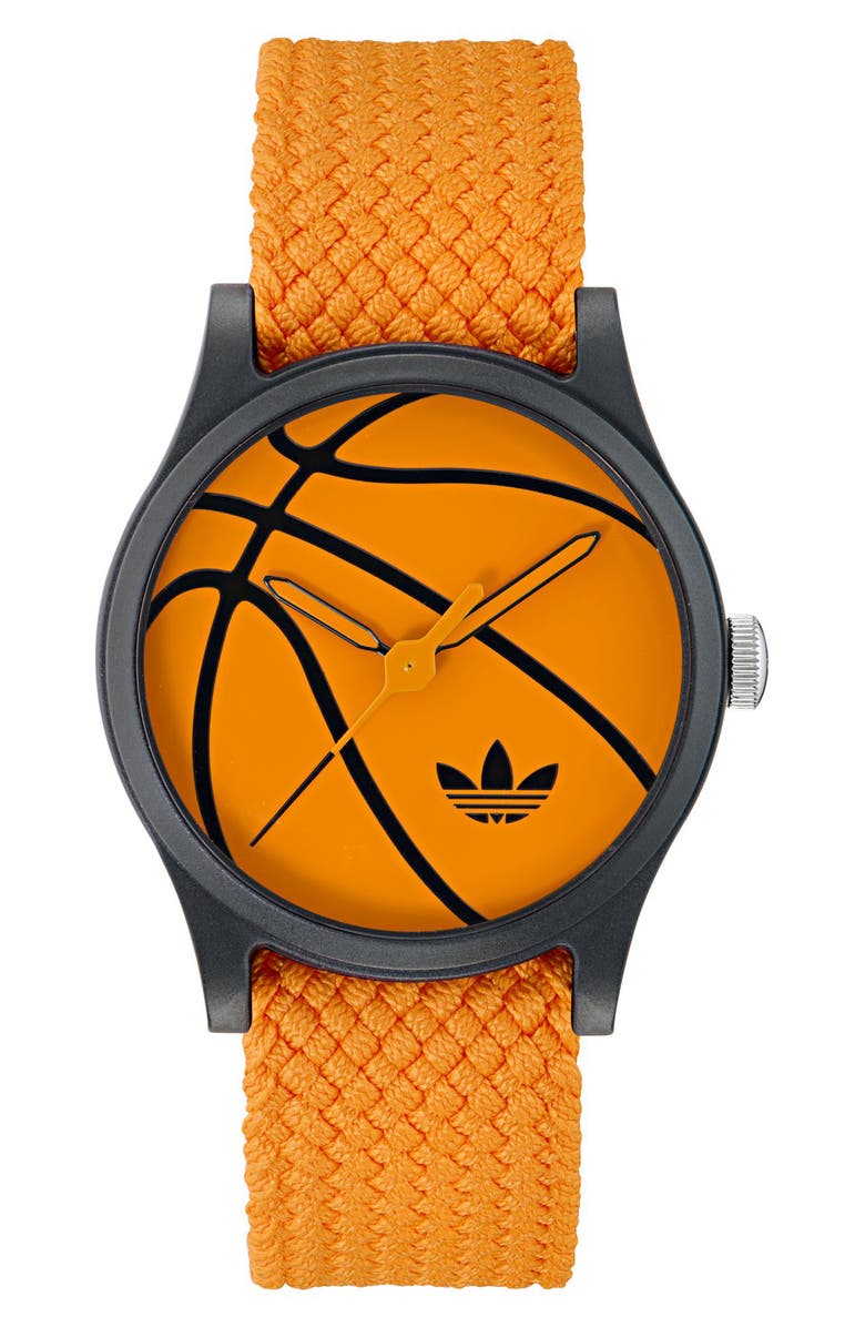 adidas AO Style Orange Basketball Dial Webbing Strap Watch, 39mm, Main, color, 