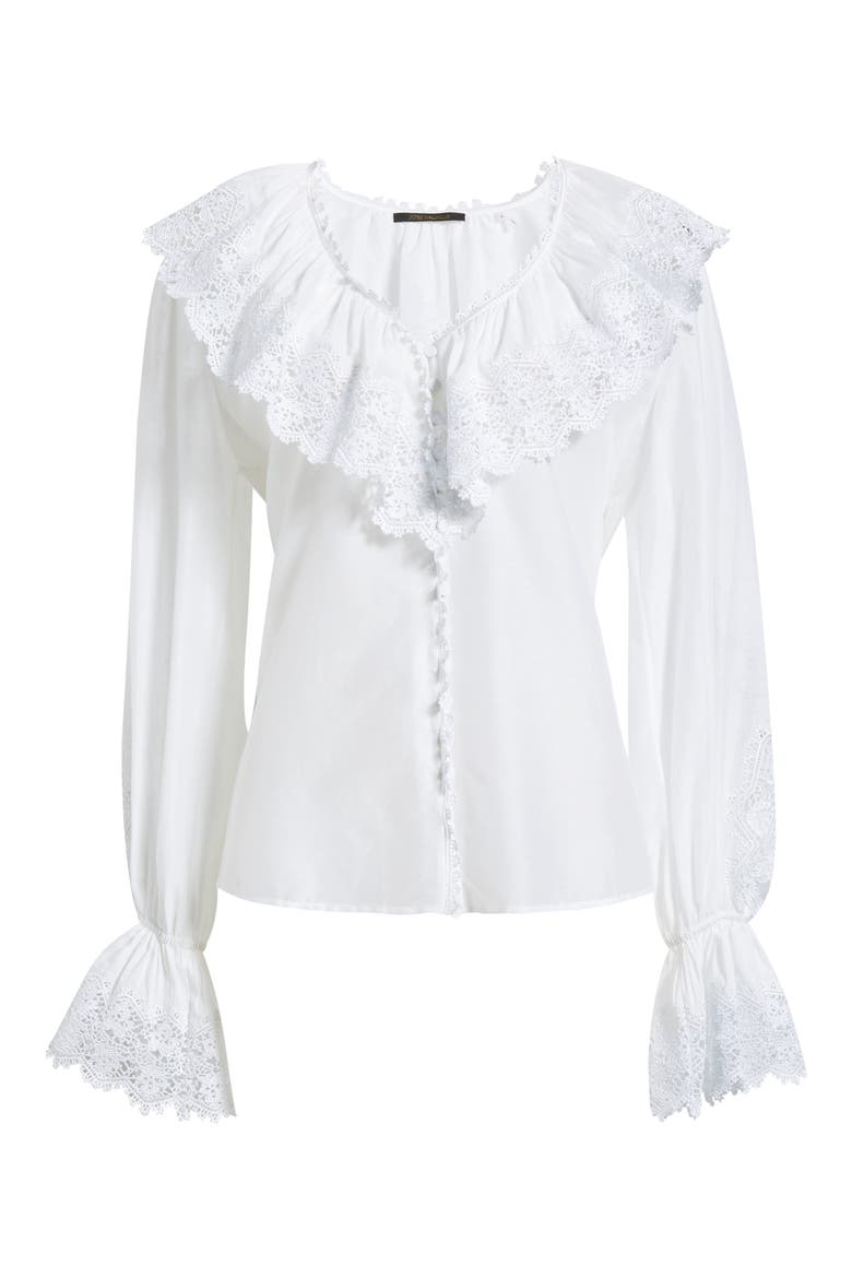 Arielle Lace Trim Ruffle Pullover Top, Alternate, color, WHITE