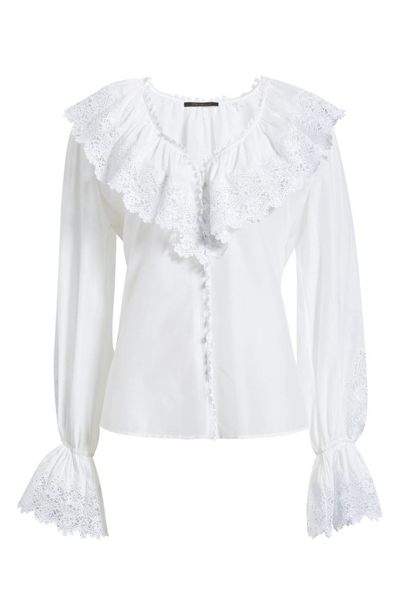 KOBI HALPERIN Arielle Lace Trim Ruffle Pullover Top, Alternate, color, White
