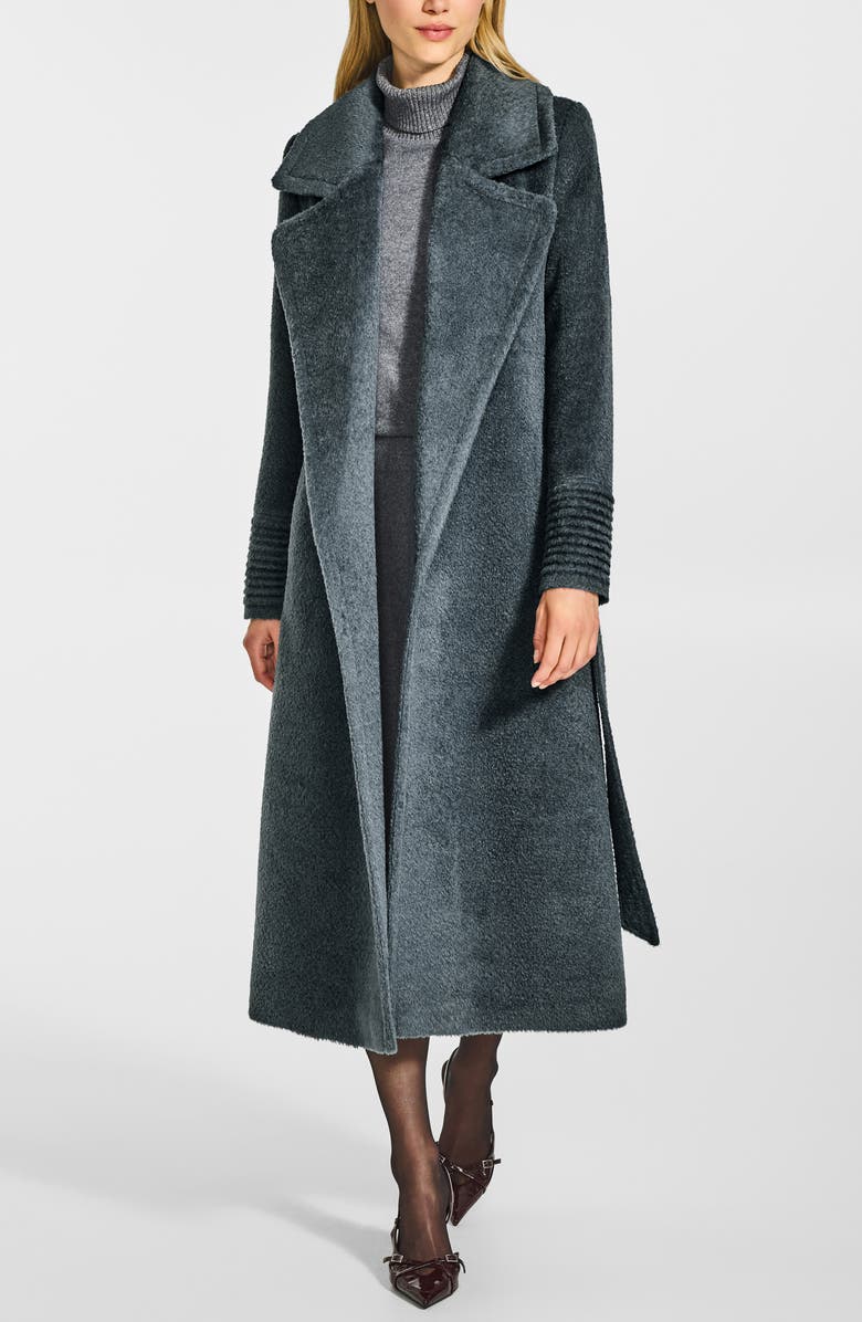 SENTALER Bouclé Wool & Alpaca Blend Wrap Coat, Alternate, color, Graphite