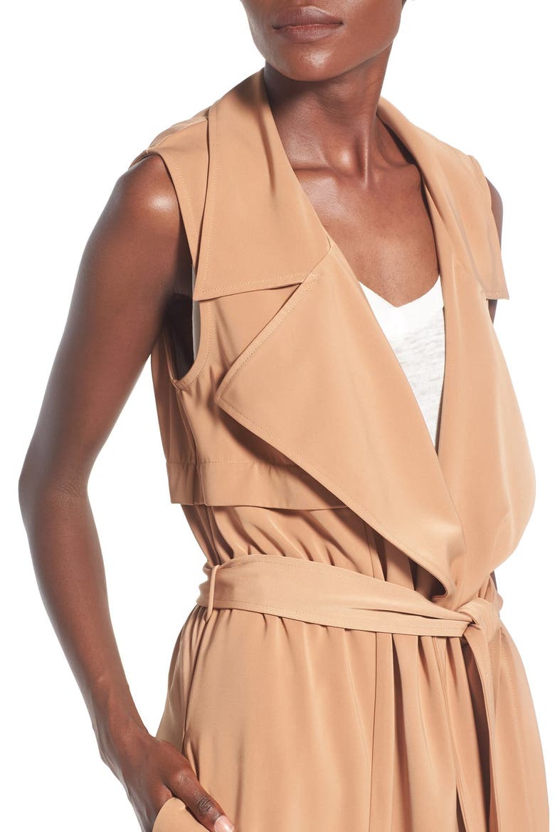 Sleeveless Draped Trench Jacket, Alternate, color, KHAKI