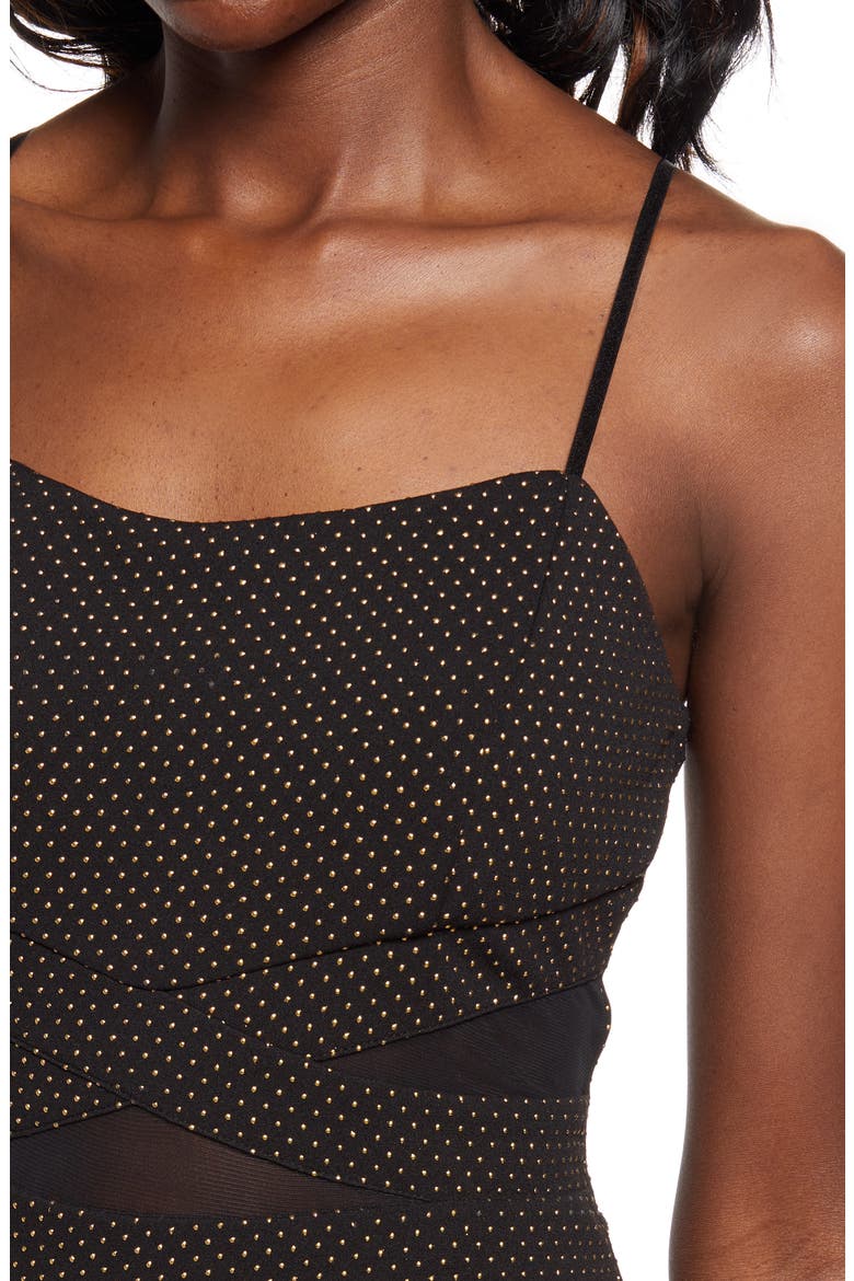 Polka Dot Illusion Lace Inset Body Con Minidress, Alternate, color, BLACK/ GOLD