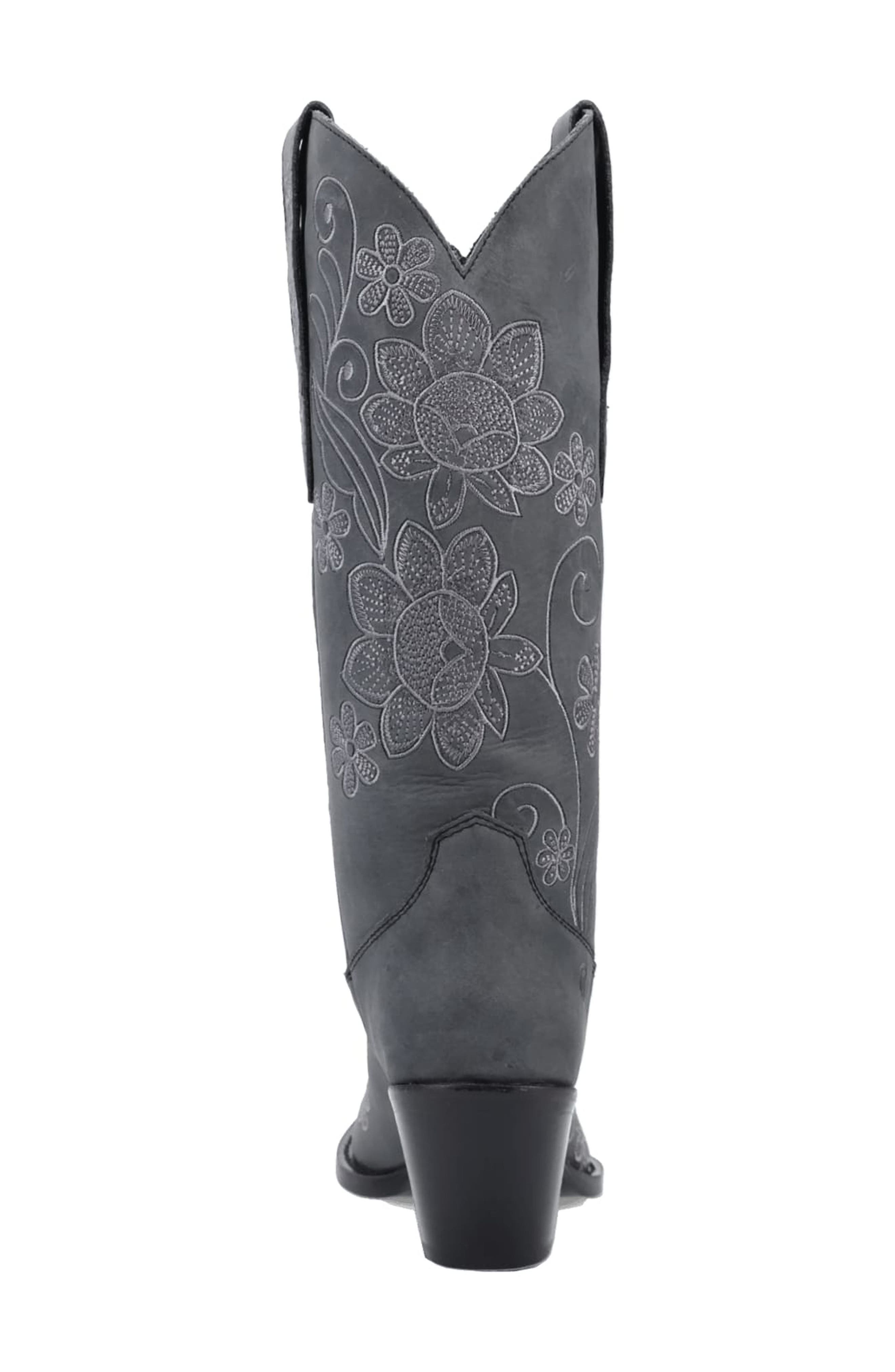 Dingo Swing Floral Embroidery Western Boot, Alternate, color, Black