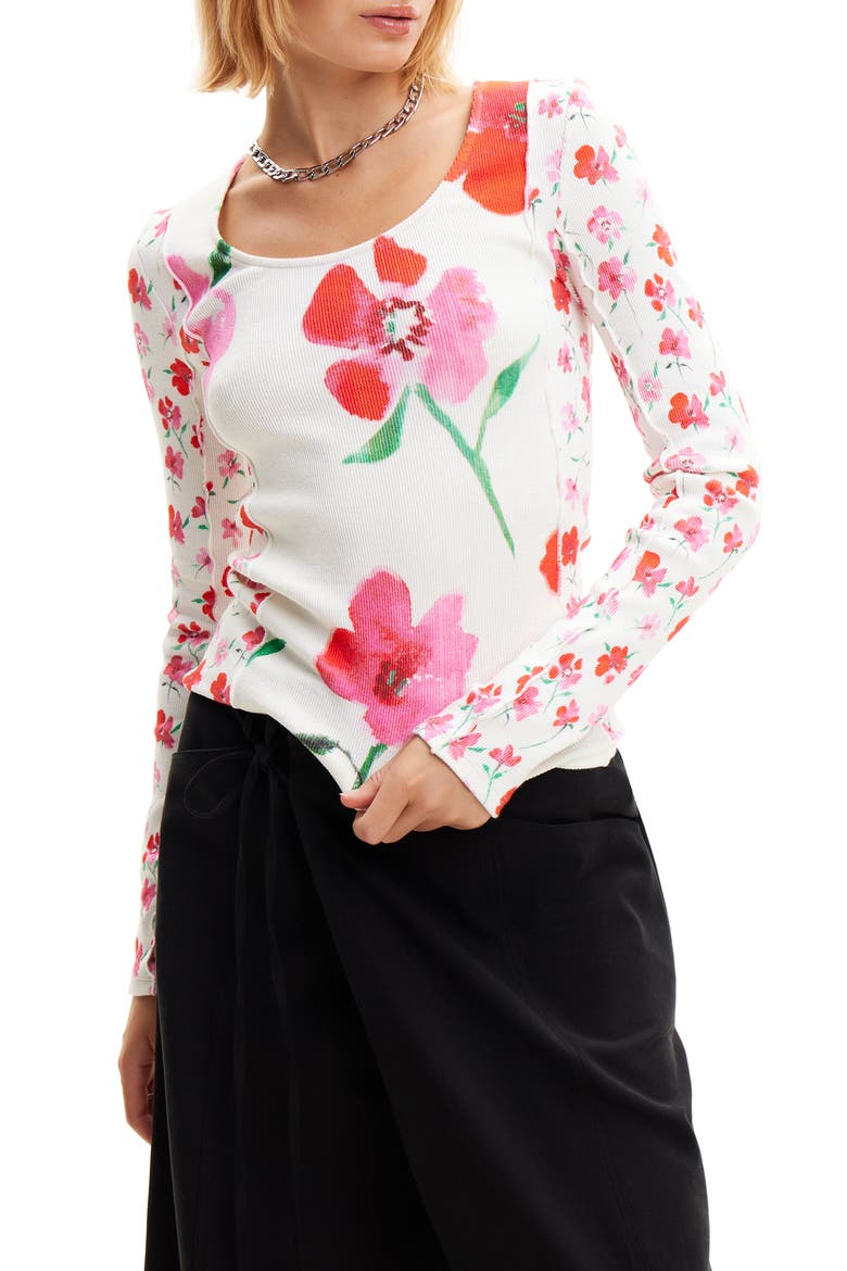 Patchwork Floral T-Shirt, Main, color, WHITE