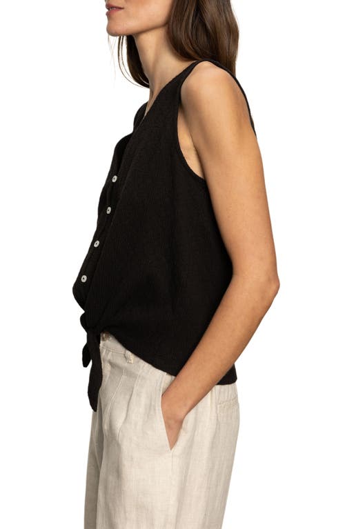 Sanctuary Vacation Textured Tie Front Button-up Tank In Black