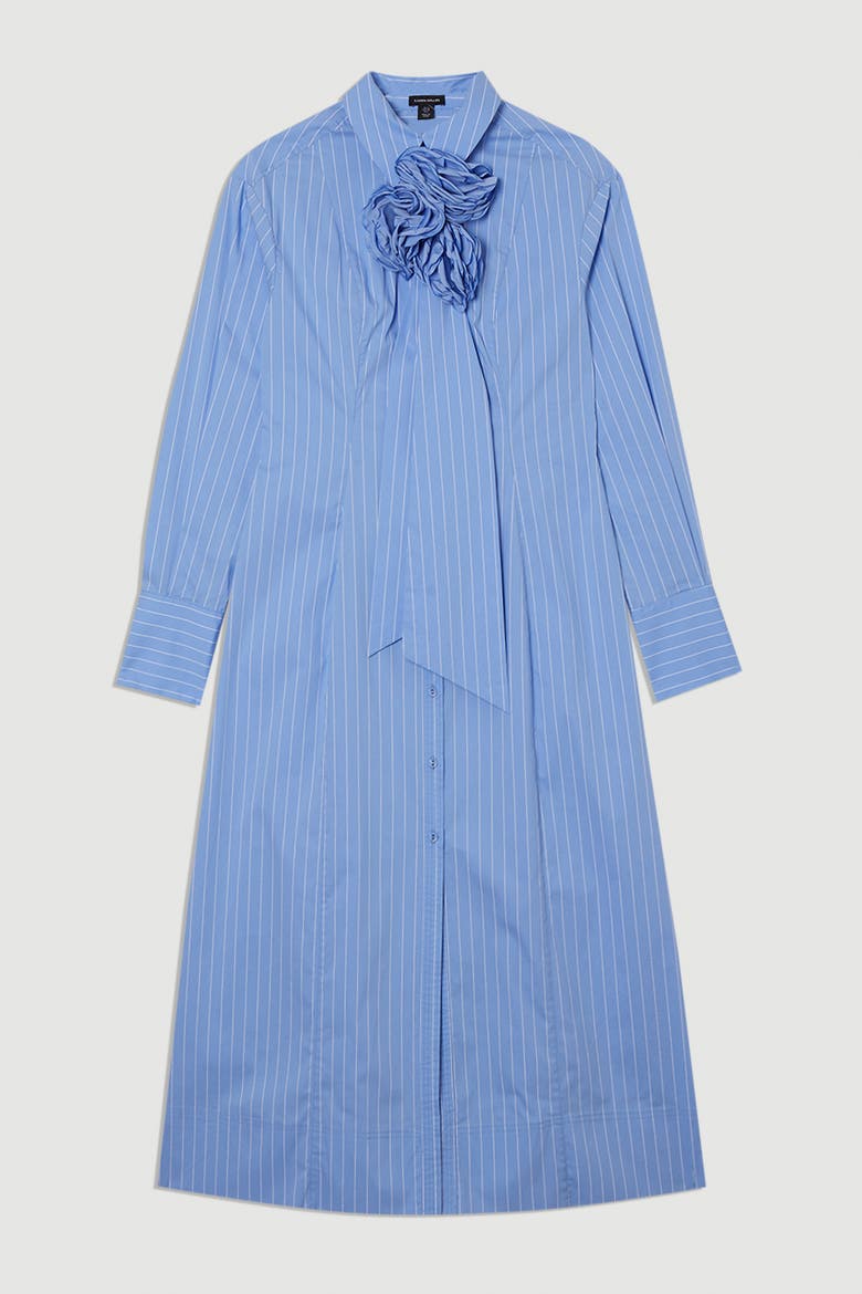 Rosette Woven Shirt Maxi Dress, Alternate, color, Blue