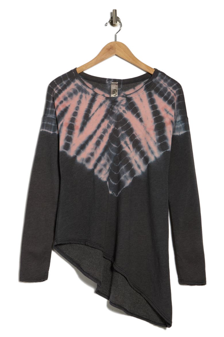 Tie Dye Asymmetrical High-Low Hem Sweater, Alternate, color, CHARCOAL PRINT 4