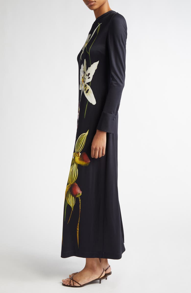 Oscar de la Renta Orchid Print Long Sleeve Jersey Dress, Alternate, color, 