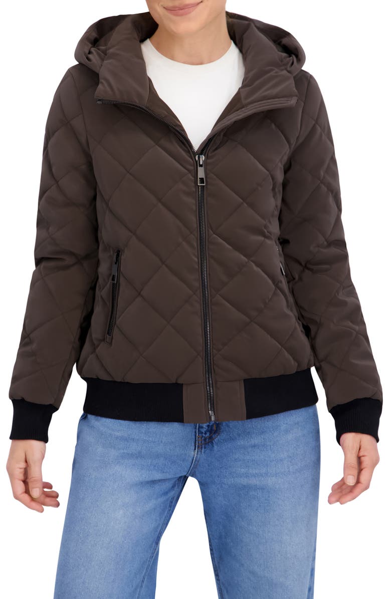 Ookie & Lala Quilted Hooded Bomber Jacket, Main, color, Brown