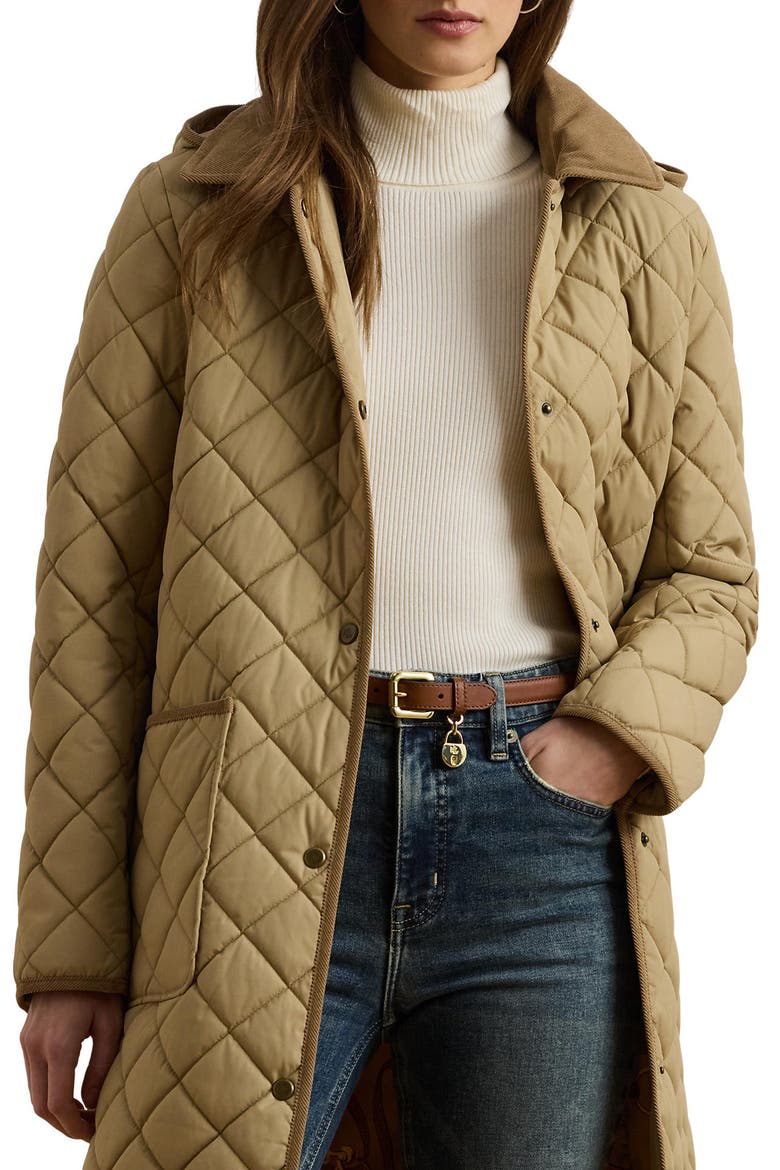 Diamond Quilted Hooded Coat, Alternate, color, BIRCH TAN