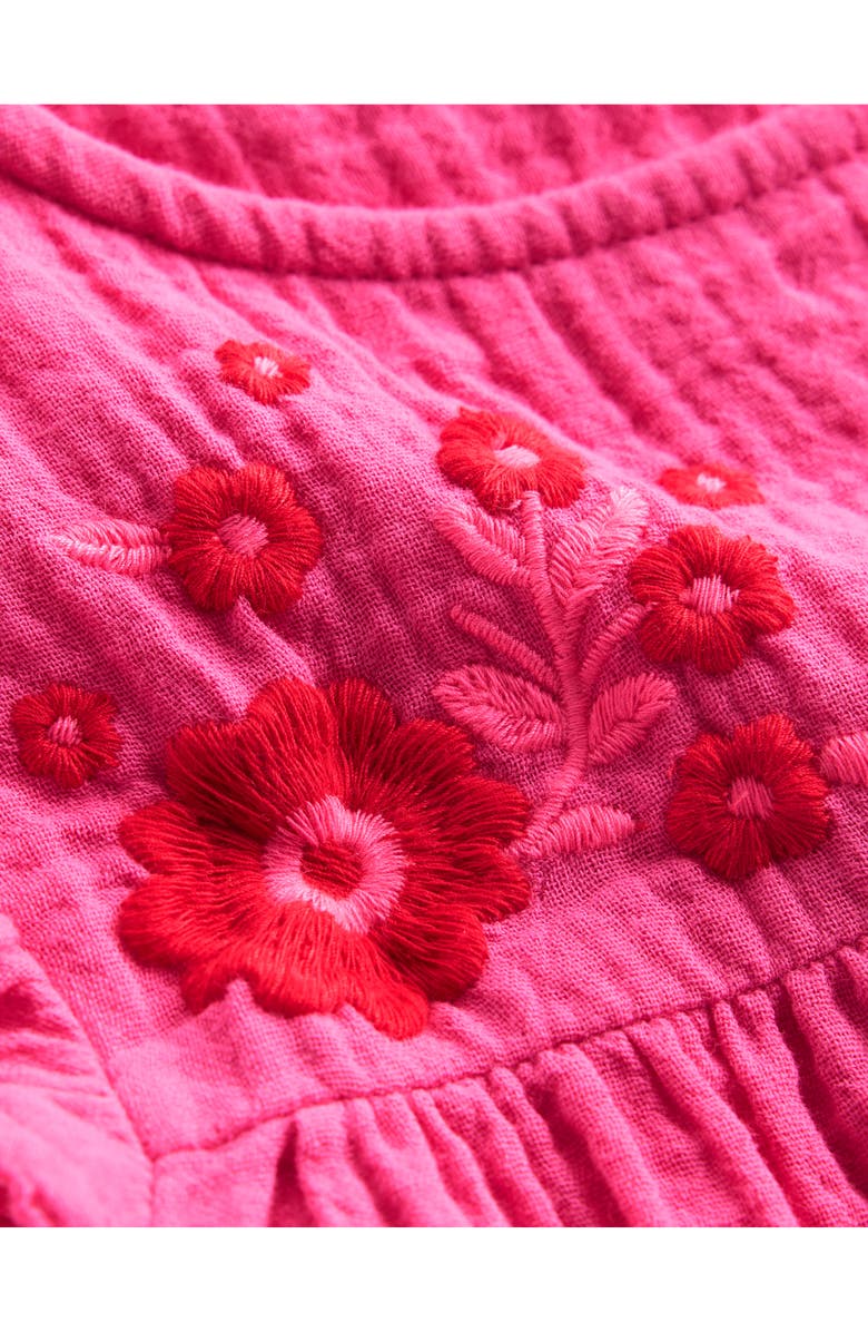 Mini Boden Kids' Embroidered Ruffle Cotton Gauze Top, Alternate, color, Sorbet Pink Embroidered