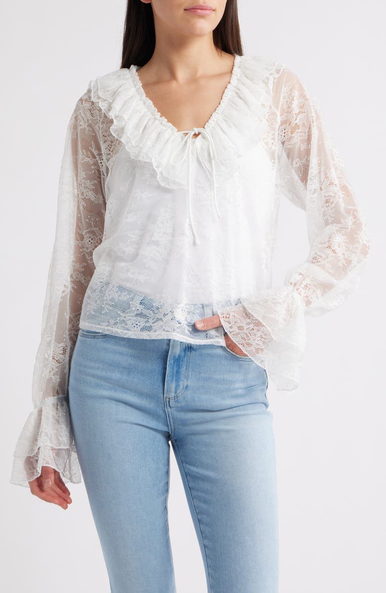 Steve Madden Hamptons Ruffle Lace Top, Main, color, 