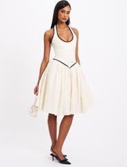 Miss Circle Natalie U Neck Halter Drop Waist Tweed Midi Dress