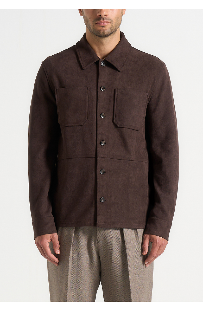 Manière De Voir Thomas Suede Long Sleeve Shirt, Main, color, Brown