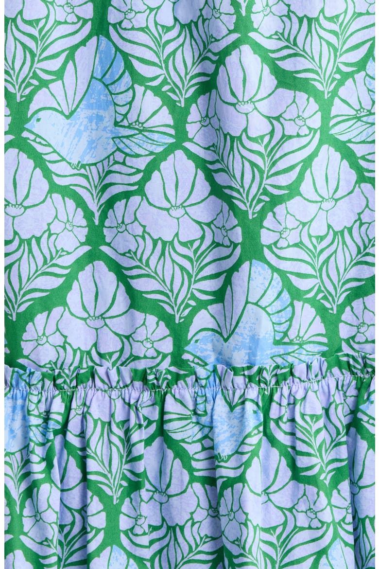 Alna Floral Ruffle Trim Button-Up Midi Dress, Alternate, color, EMERALD-BLUE