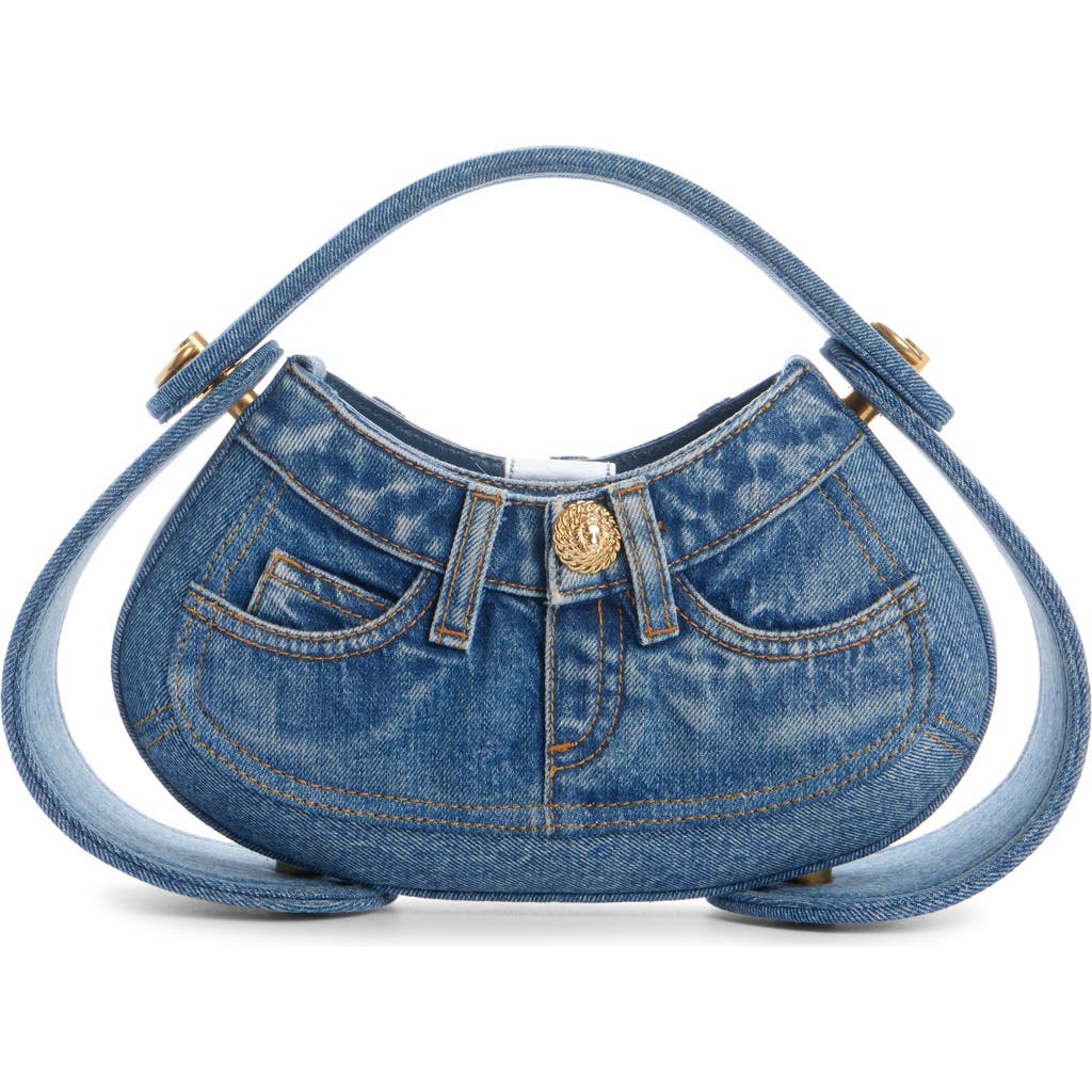 Balmain Jolie Madam Medium Top-handle Bag In Denim In 6ff Denim