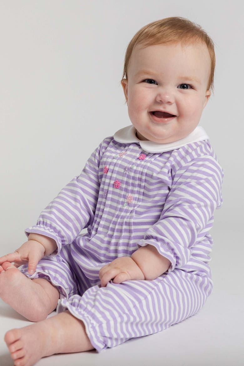 Stripe Knit Longall with Embroidered Flowers, Alternate, color, Lavender & White Stripe