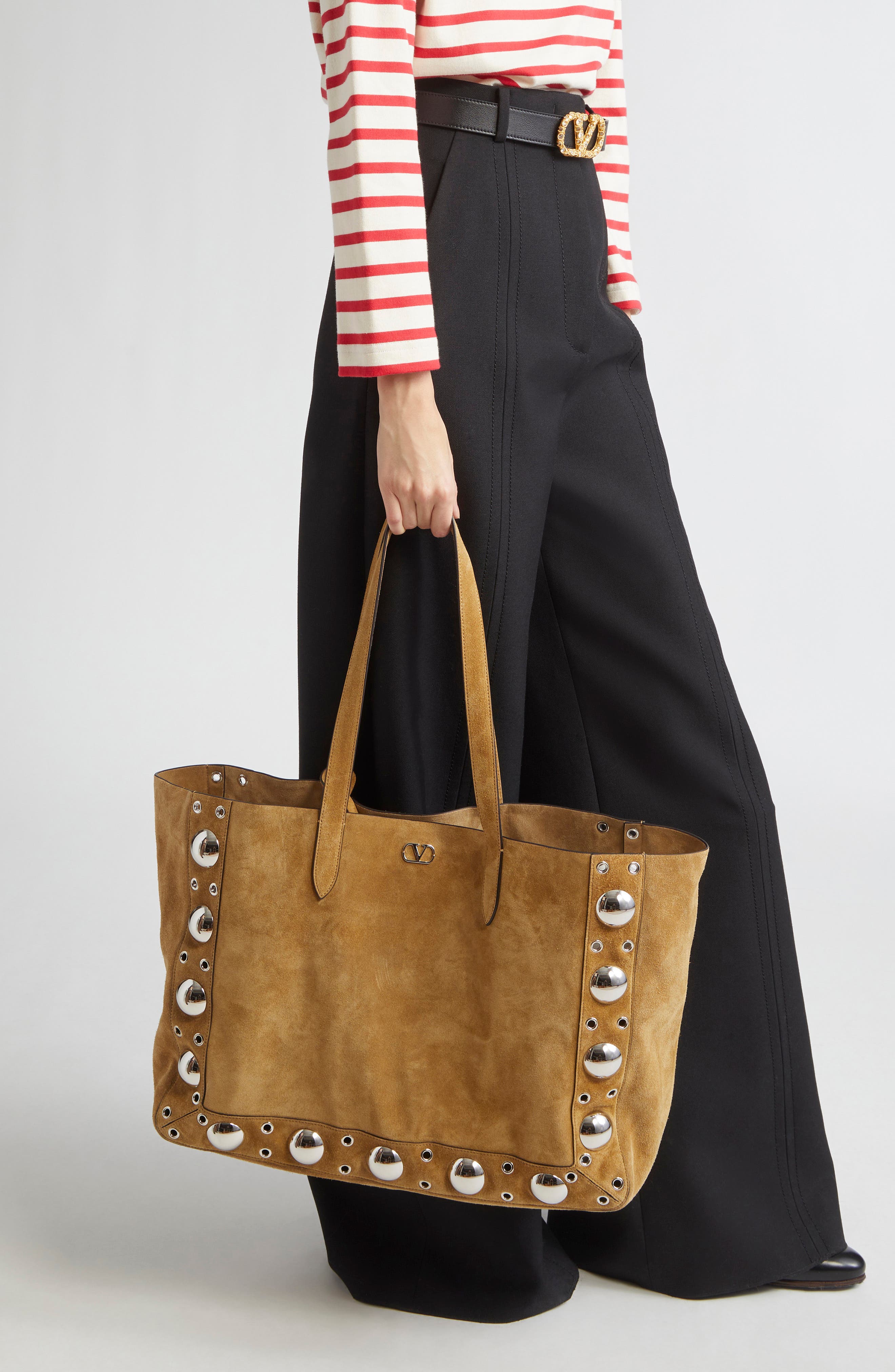 Valentino Garavani Nellcôte Stud Suede Tote Bag, Alternate, color, Rdx Havana Beige