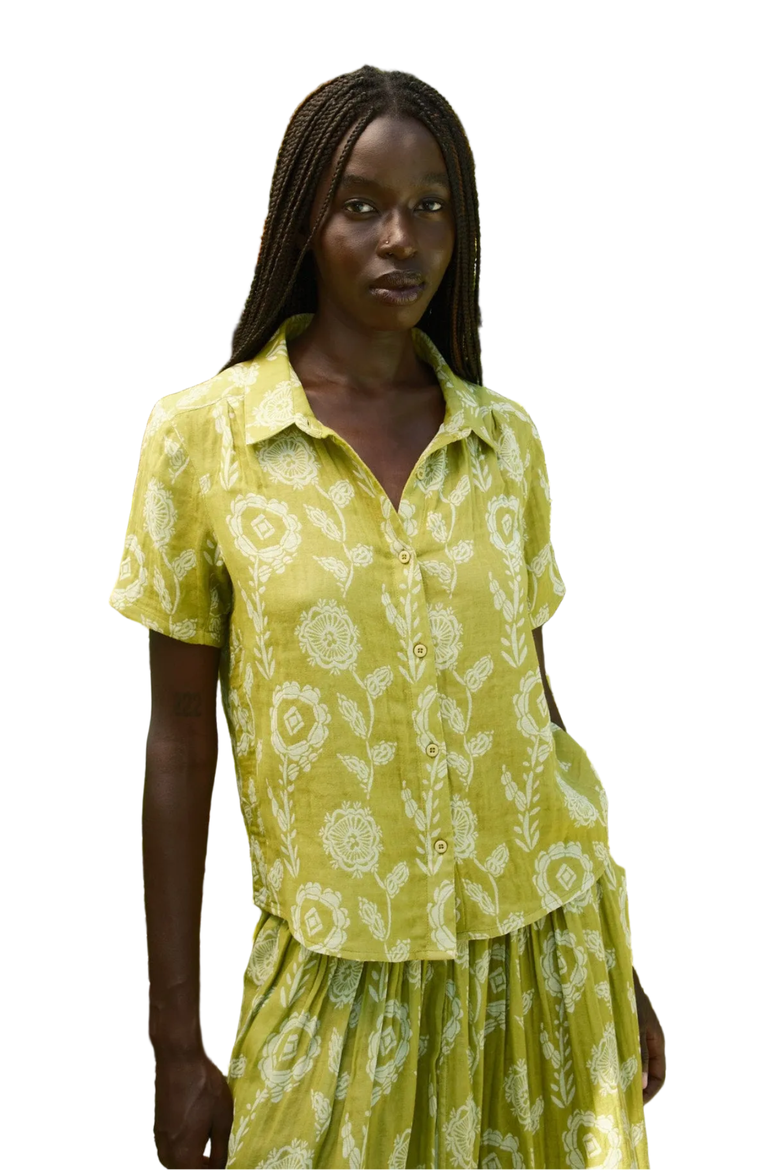 Winnie Button-up Foldover Collar Blouse, Main, color, Aloe