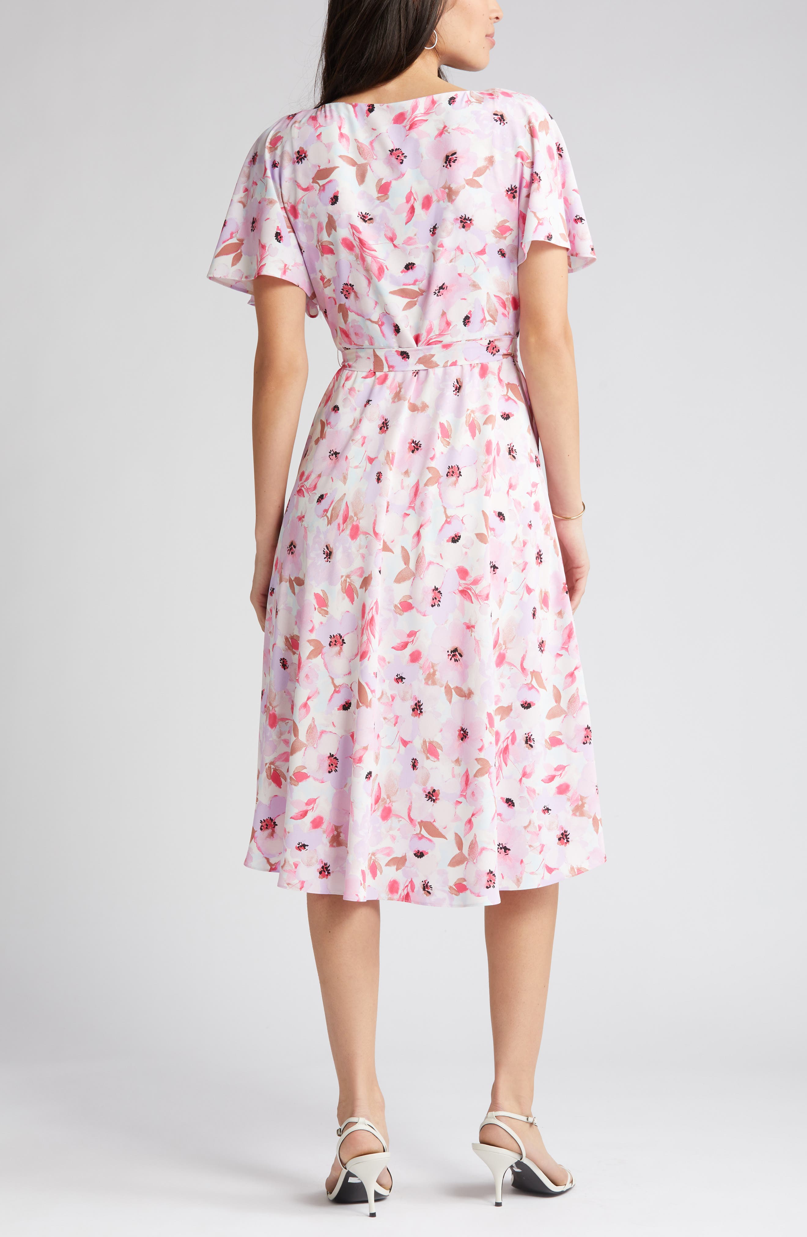 celestine floral flutter sleeve midi dress ASTR the Label | Celestine Floral Flutter Sleeve Midi Dress in Blue Yellow Ditsy