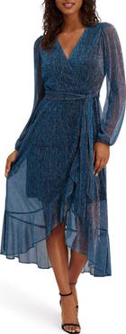 Kensie Long Sleeve Shimmer Knit Midi Dress