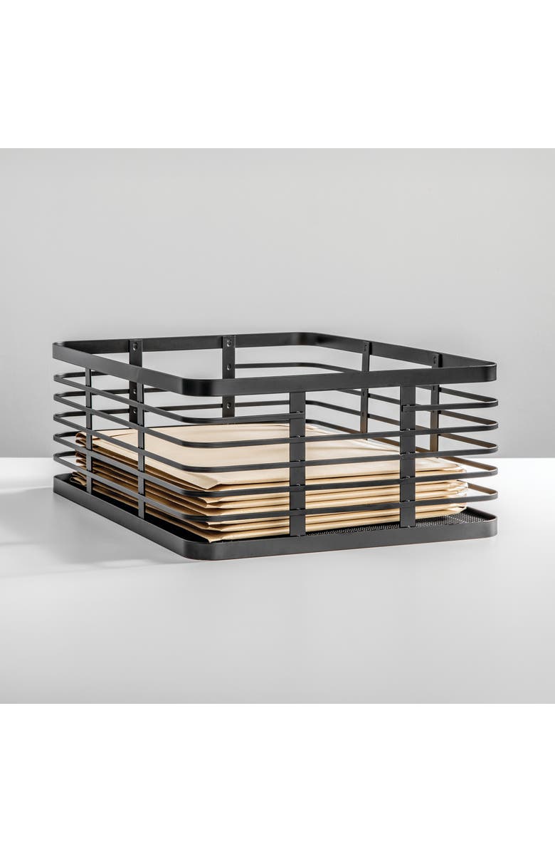 mDesign Metal Pantry Basket with Handles - Set of 2 - Matte Black, Alternate, color, Matte Black