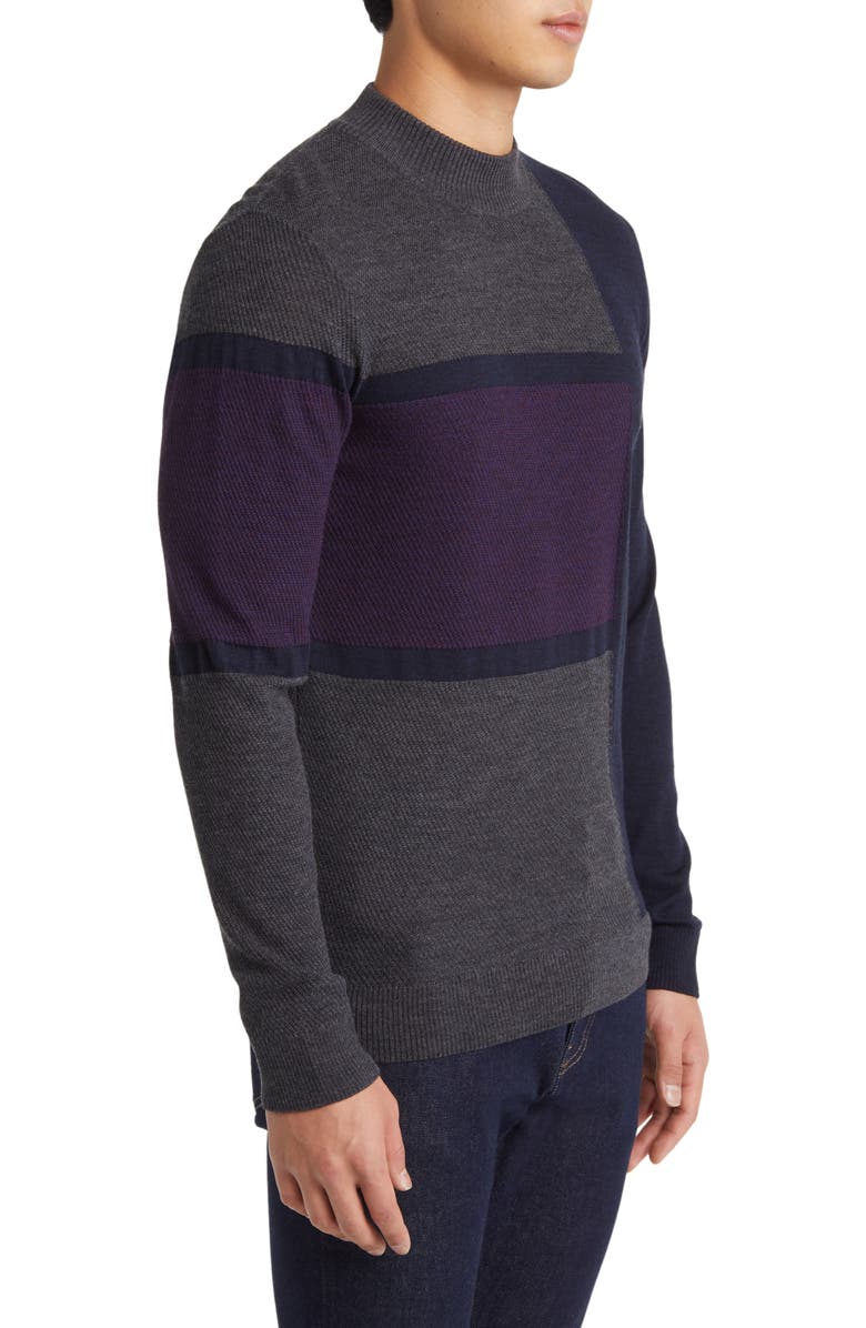 Robert Barakett Sagle Colorblock Wool Mock Neck Sweater, Alternate, color, Purple