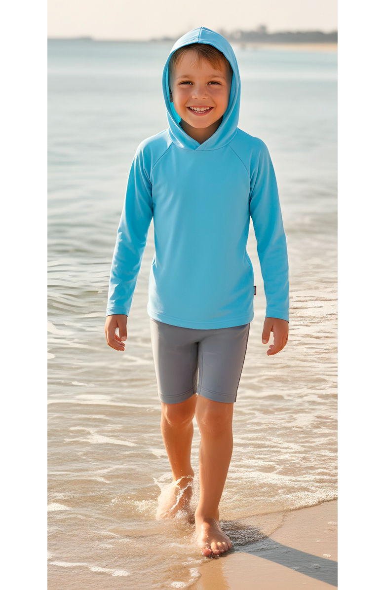 CITY THREADS Boys and Girls UPF 50+ Long Sleeve Hooded Rashguard Tee, Alternate, color, Medium Grey