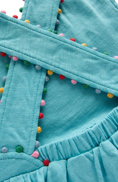 Shop Mini Boden Kids' Pompom Accent Crossback Cotton Top In Caribbean Blue