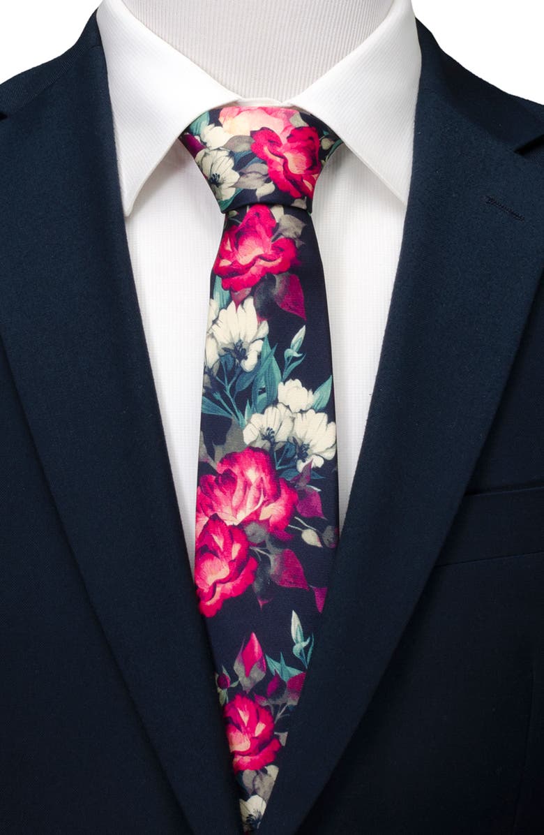 Cufflinks, Inc. Painted Floral Black Silk Tie, Alternate, color,