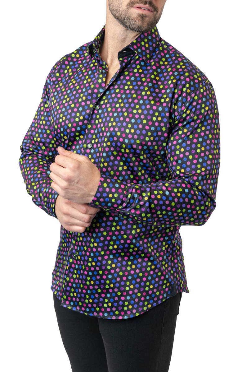 Maceoo Fibonacci Skittles Contemporary Fit Button-Up Shirt, Alternate, color, Black