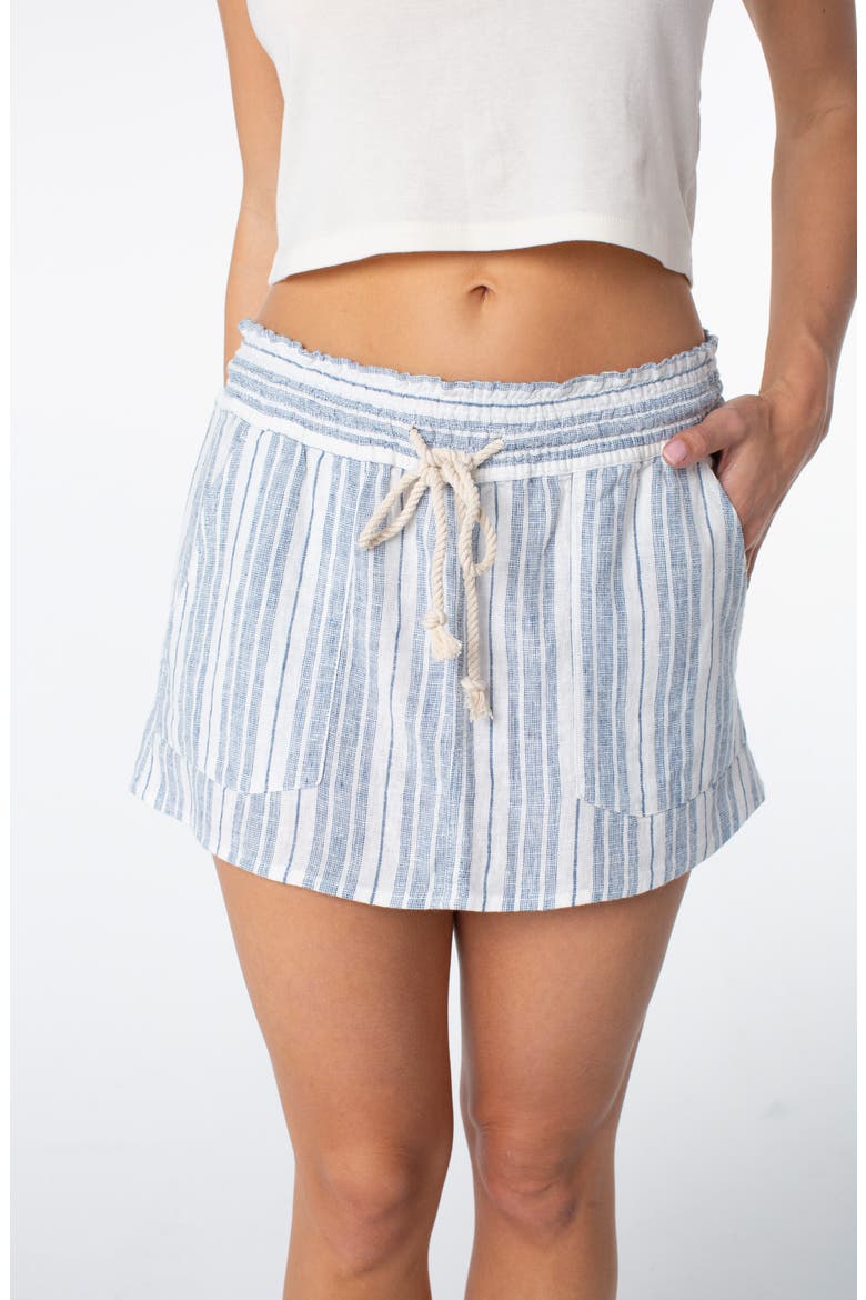 Oceanside Stripe Linen Blend Miniskirt, Alternate, color, BLUE HORIZON