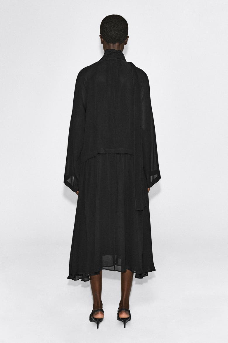 Fluid Scarf-detail Midi Dress, Alternate, color, BLACK
