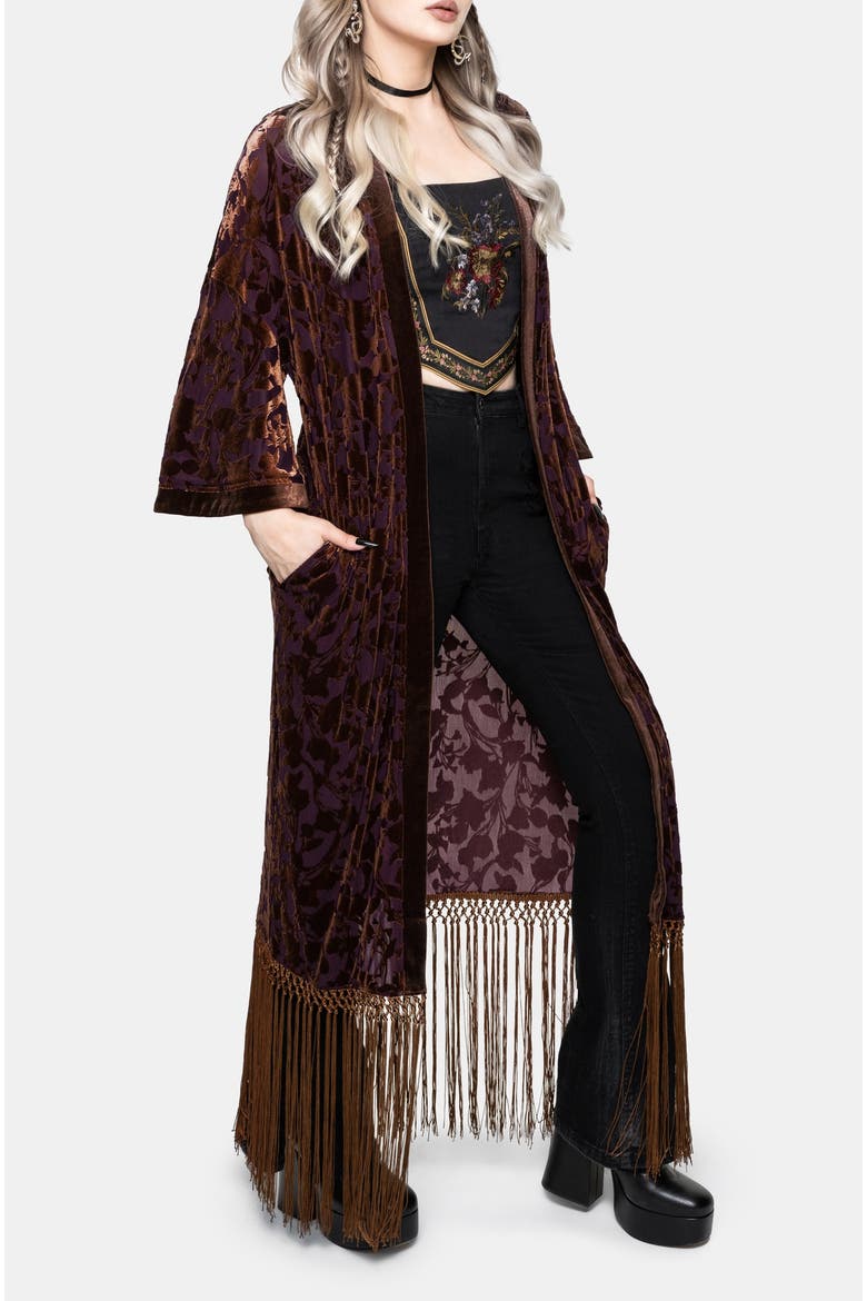 Sienna Devore Fringe Robe, Alternate, color, Orange