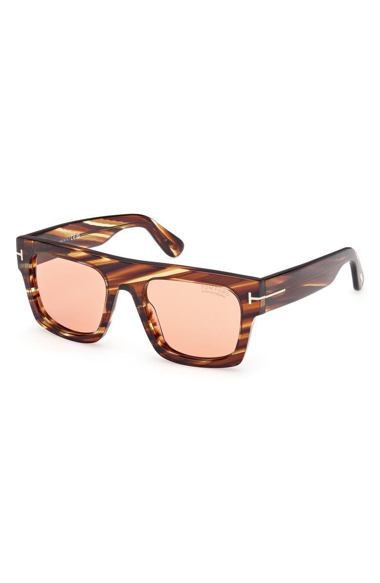 TOM FORD 53mm Fausto Polarized Square Sunglasses, Alternate, color, Striped Brown/ Yellow/ Peach