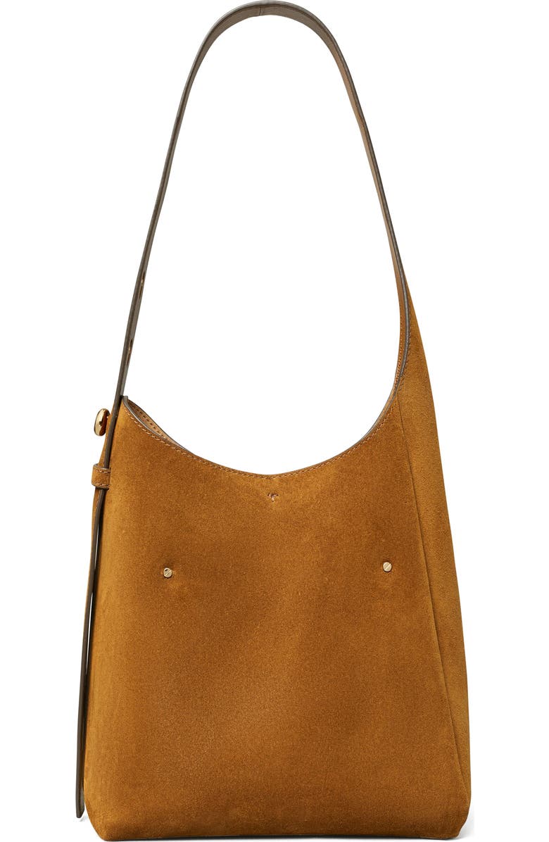 Tory Burch Small Romy Suede Hobo Bag, Alternate, color, Caramel